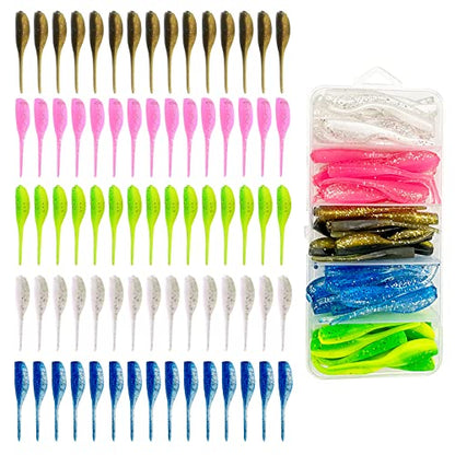 75pcs Crappie Lures Kit - Soft Plastic Coloured Crappie & Panfish Shad Baits - style: A-75pcs