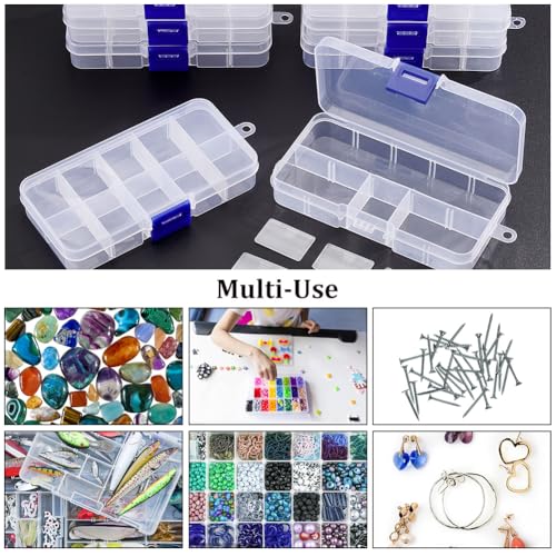 NBEADS 10 Pack 8 Grids Mini Plastic Organizer Box, 2.7x4.2x0.8inch Clear Plastic Jewelry Dividers Box Organizer Small Tackle Boxes Jewelry Storage Container for Beads Small Items Findings Storage