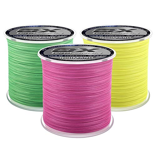 Rikimaru 8X Pro Braid Fishing Line 6LB-170LB, 300yds-1000yds Fluo-Green,Lemon Yellow,Plum Pink - color: Lemon Yellow, size: 6LB(0.08mm)-300Yds