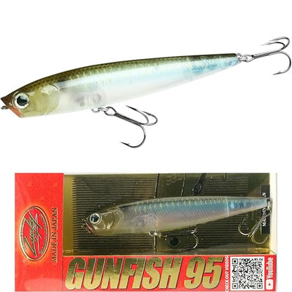 LUCKY CRAFT Gunfish 95NF Top Water Bass Fishing Lures, 4” Floating Lure with Cupped Mouth, Freshwater Trout and Bass Lures Fishing Gear, Accessories for Tackle Box - color: 338 Live Ghost Minnow