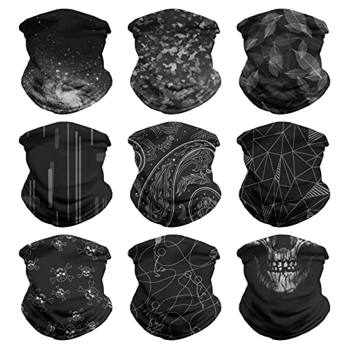 VCZUIUC Neck Gaiter Face Cover Mask Balaclava for Men and Women - color: 9pcs Black-2, size: One Size