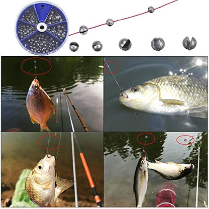 Split Shot Fishing Weights Sinkers 205Pcs 5 Sizes Weights 0.2/0.3/0.4/0.6/0.8g Round Fishing Line Sinker Removable Egg Lead Assortment