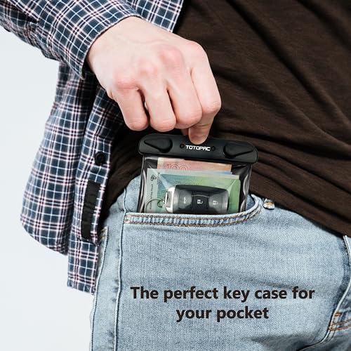 2Pack Waterproof Car Key FOB Case Floating Wallet Pouch for Remote Keys ID Credit Card Cash Money Submersible Dry Bag Holder (2, Black + Transparent) - color: Black + Transparent