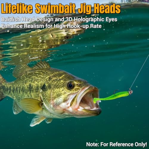 3D Eyes Bass Jig Heads for Fishing, 15Pcs Finesse Swimbait Jig Head with Cone Bait Keeper Lifelike Minnow Style Jigheads Saltwater&Freshwater 1/8 3/16 1/4 3/8 1/2oz - size: 1/8oz-1#, 15Pcs