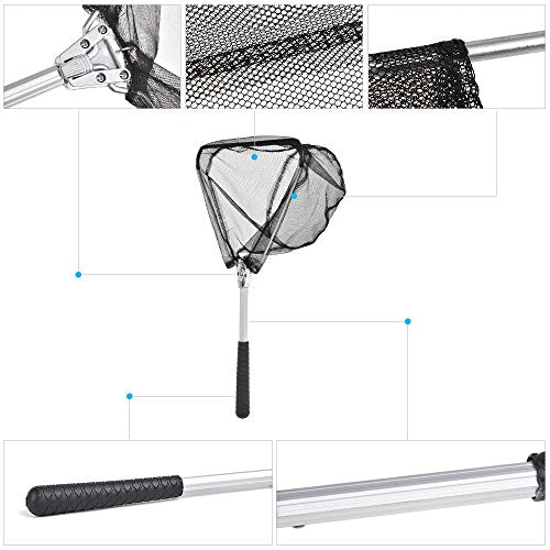 Aluminum Triangle Mini Fly Fishing Landing Net - Foldable Hand Fishing Net with Ergonomic Handle for Anglers