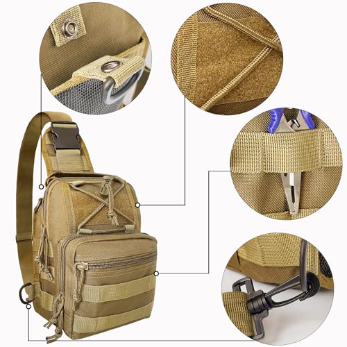 Kynzo Fishing Sling Backpack with Rod Holder, Water-Resistant Fishing Tackle Bag, Durable Shoulder Crossbody Pack for Freshwater Saltwater Fishing(C- Khaki) - color: C- Khaki