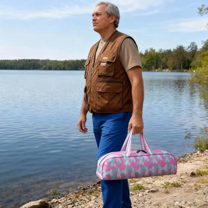 Portable Fishing Rod Bag Collapsible Fishing Bag Large Capacity Outdoor Nylon Carrying Case - size: 40CM Lenght-Pink
