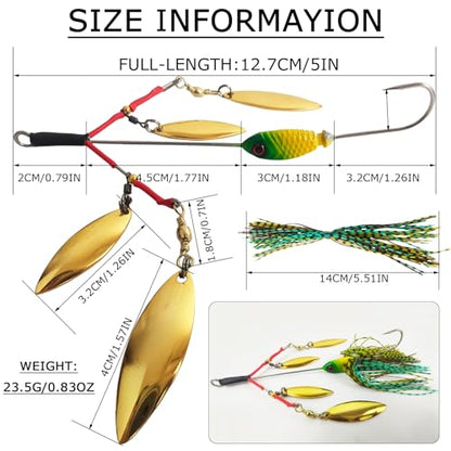 5Pcs Bass Spinner Baits, Spinner Baits for Bass Fishing Hard Metal Buzzbait High-Reflective Alabama Swimbait for Trout Salmon Pike