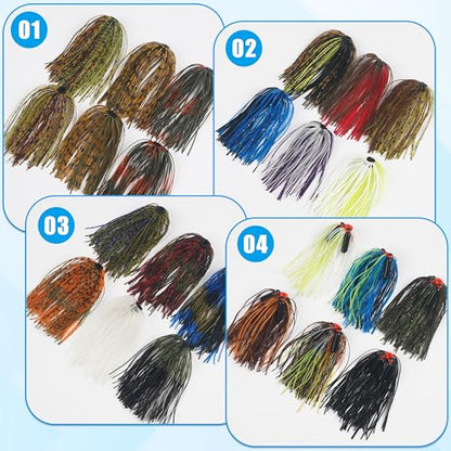 Silicone Jig Skirts Spinnerbait Skirts Replacement 12/24 Bundles DIY Bass Fishing Jigs Lure Skirts for Spinner Bait Buzzbaits Squid Jig Spoon Blade Fly Tying Material - style: Type B-mixed 24pcs