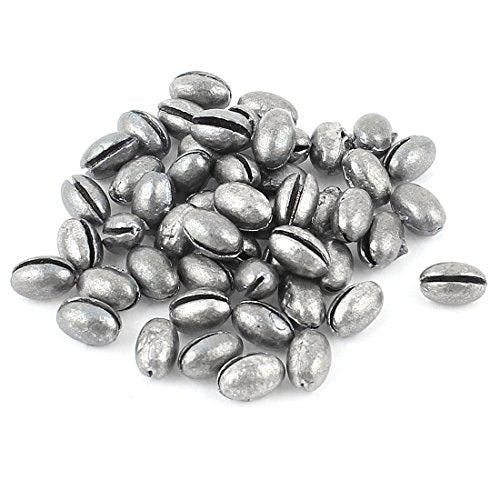 uxcell Egg Lead Fishing Weights Sinkers, 50Pcs 0.4" x 0.2" Line Tackle Fishing Weights Oval Shape Split Shots Sinkers for Saltwater Freshwater Fishing