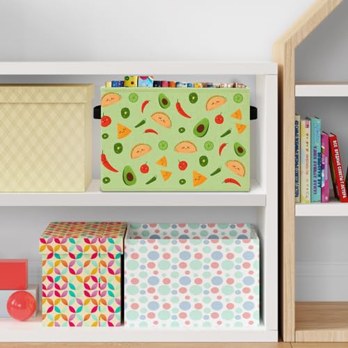 Green Mexican Taco Avocado Storage Bins Box with Handles, Chili Nacho Mexican Food Laundry Basket Hamper Collapsible Clothes Toys Organizer for Home Kitchen Kids Room Playroom - color: Taco Avocado