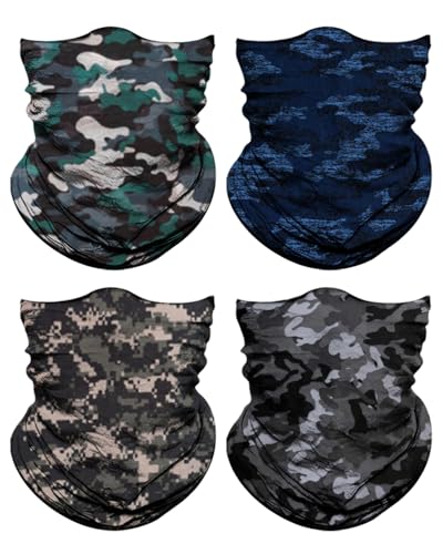 4Pack Neck Gaiter for Men Women Face Cover Mask Head Wrap Balaclava Headwear Bandana Headband Magic Scarf - color: A-camo-1