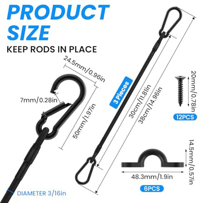 SDTC Tech 3 Sets Fishing Rod Straps Holder for Boat Deck with Tie Down Pad Eyes, 12 Inch Bungee Cord with Carabiner Hook Based Tie Down Holder Straps for Boat, Kayak, Truck Bed