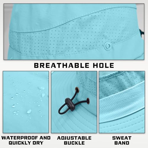 Sun Hats for Men Women, UPF50+ Protection Safari Hat,Wide Brim Fishing Hat with Neck Flap,Bucket Hats for Beach Hiking - color: Blue