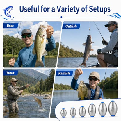 Egg Sinkers Fishing Weights Kit, 40/62pcs 6/7 Sizes Egg Sinker Assortment 1/8-1 oz, Slip Sinkers for Saltwater Freshwater Bass Catfish Fishing, Smooth Bore Lead Sinkers Weights with Tackle Box - size: 40 pcs / 6 Sizes
