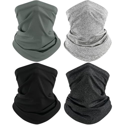 TICONN Neck Gaiter Face Cover Scarf, Neck Warmer Breathable Sun & Wind-proof for Skiing Fishing Hiking Cycling - color: 1 Black+1 Dark Gray+1 Heather Black+1 Heather Gray, style: Quick Dry