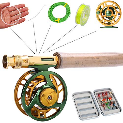 Sougayilang Fly Fishing Rod Reel Combos with Lightweight Portable Fly Rod and CNC-machined Aluminum Alloy Fly Reel,Fly Fishing Complete Starter Package - color: Fly Fishing Full Kit 5-6#-Green