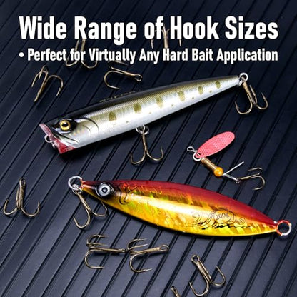 Dr.Fish 30 Pack Round Bend Treble Hooks #16-#8/0, Triple Fishing Hooks Saltwater&Freshwater, Replacement Hardbait Crankbait Spinner Catfish Walleye Trout Salmon Bass Fishing - color: Bronze, size: #8-30 Pack