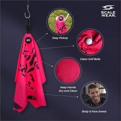 Magnetic Microfiber Waffle Golf Towel – Large 16"x24" Clean Golf Club Ball Magnet Clip to Hang on Bag Cart Strong Premium Ultra Absorbent Gear Pink Women Men (Rippit Pink) - color: Rippit Pink