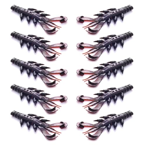 10Pcs Fishing Lures Set, Soft PVC Fishing Craw Baits Crawfishes Lures Lobster Shrimp Swimbaits for Freshwater Saltwater - size: Black and red