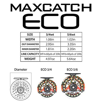 M MAXIMUMCATCH Maxcatch ECO Large Arbor Fly Fishing Reel (3/4wt 5/6wt 7/8wt) and Pre-Loaded Fly Reel with Line Combo - color: Brook Trout (With Line Pre-loaded), size: 5/6 weight