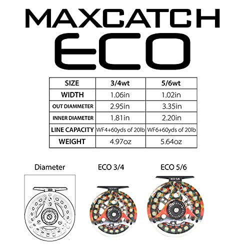 M MAXIMUMCATCH Maxcatch ECO Large Arbor Fly Fishing Reel (3/4wt 5/6wt 7/8wt) and Pre-Loaded Fly Reel with Line Combo - color: Brook Trout (With Line Pre-loaded), size: 7/8 weight