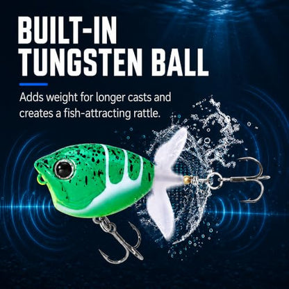 Top Water Lures, Floating Plopper Bait with BKK Hooks – Bass Fishing Lures for Trout, Pike & Other Freshwater & Saltwater Species – Great Fishing Gifts for Men - color: B1-3PCS,2.28in,0.39oz