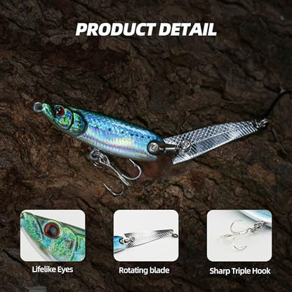 Tail Spinner Jigging Spoons – 3PCS Hard Baits, 3 Unique Styles – Sinking Vibration Bait for Bass, Pike, Trout – Freshwater & Saltwater Fishing Lure Set