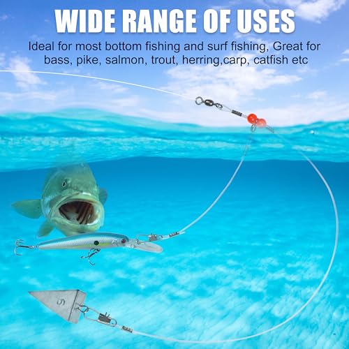 Fishing Leaders Saltwater Fishing Rigs Fishing Wire Leaders with Swivels Snaps High-Strength Fishing Leader Line Rig Bottom Rig Nylon Steel Sea Surf Fishing Rigs Tackle 1Arm 2Arms - color: Blue Nylon, style: 1 Arm, 12pcs
