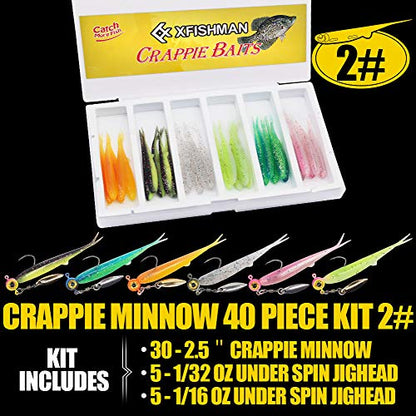 Crappie-Baits- Plastics-Jig-Heads-Kit-Shad-Minnow-Fishing-Lures-for Crappie-Panfish-Bluegill-40 &135 Piece Kit - color: CRAPPIE MINNOW 40 pc. KIT COMBO 2