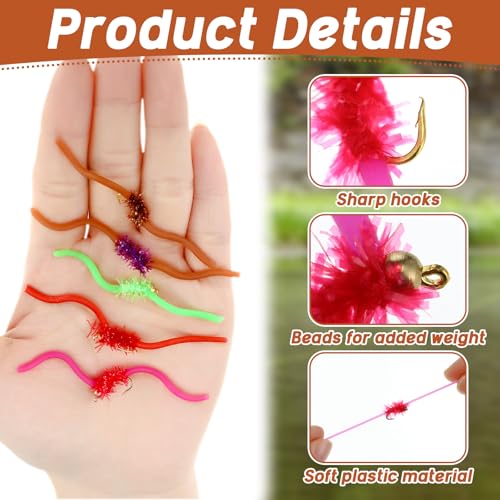 12 Pcs San Juan Trout Worm Lure Kit - Bead Head Soft Plastic Baits, Realistic Worm Lures for Trout, Bass, Salmon, Steelhead & Freshwater Fishing - size: Size 12