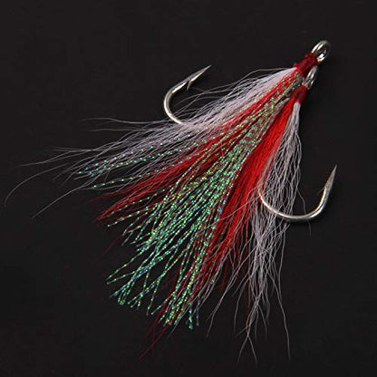 Bucktail Teasers Fishing Hooks Saltwater Flounder Rig Bucktail Mylar Teasers Inserted Stainless Steel Fishing Teaser Hooks for Striped Bass Trout Catfish Cod Flounder Hi/Lo Rig Jigs Spoons Lures - color: Red, size: 12pcs