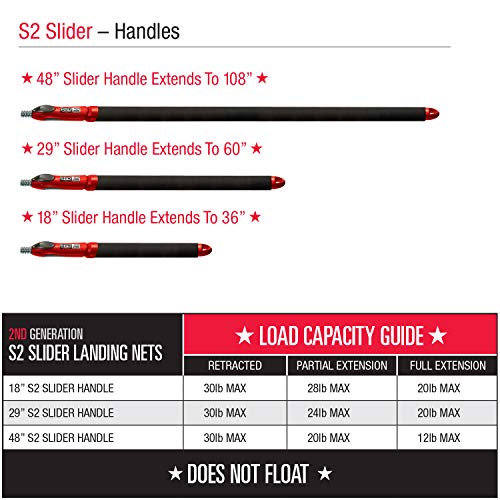 EGO S2 Slider Fishing Net Handle | Adjustable Extension Handle, Minimal Water Drag Design, Ergonomic Foam Grip for Landing Nets - size: 29" to 60" Handle, 22” x 23” Hoop, style: Rubber Coated Nylon Mesh