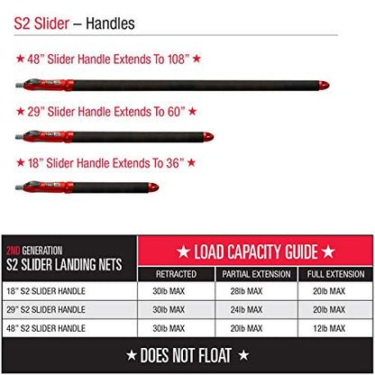 EGO S2 Slider Fishing Net Handle | Adjustable Extension Handle, Minimal Water Drag Design, Ergonomic Foam Grip for Landing Nets - size: 29" to 60" Handle, 19” x 21” Hoop, style: Rubber Coated Nylon Mesh