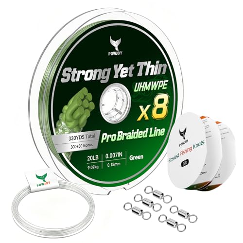Ultra-Thin 20LB 8-Strand Braided Fishing Line 0.18mm with Knots Guide Card, Stronger than 4-Strand PE Line, Smooth as Silk & Longer Casting, Ideal for Bass Trout Fishing in Freshwater/Saltwater - color: Green, size: 20LB 110YDS