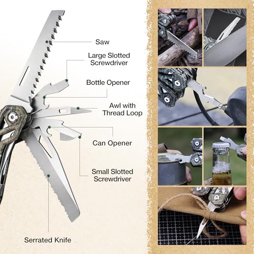 MOSSY OAK Multitool, 22-in-1 Stainless Steel Pliers with Screwdriver Sleeve, Camo Steel Handle, Self-locking Knife with Sheath-Perfect for Outdoor, Survival, Camping, Hiking, Simple Repair - color: 22-in-1, Camo