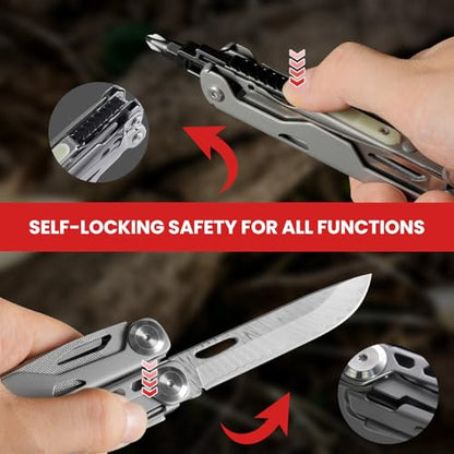 Multitool, 29-in-1 Stainless Steel Multi Tool Pliers with Screwdriver Sleeve, Damascus Pocket Knife, Nylon Sheath for Survival Camping, Hunting and Hiking - size: 29-in-1