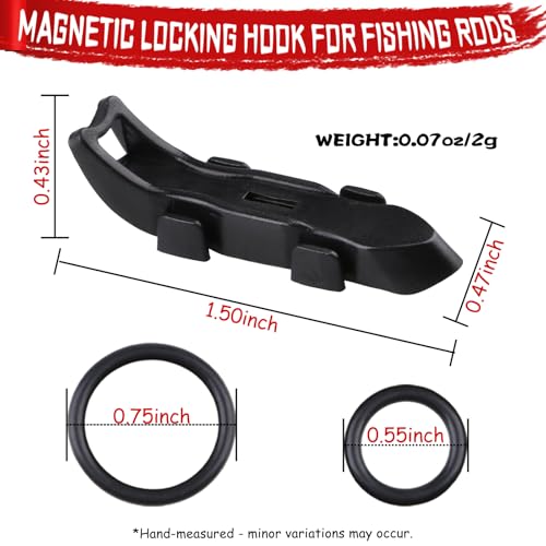 Magnetic Hook Keeper for Fishing Rod, [4Pcs] Quick Installation Fishing Bait Holder with 2 Sizes of Rubber Rings, Lure Magnetic Keeper for Fly Fishing Tackle & Rod Storage