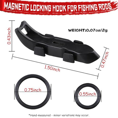 Magnetic Hook Keeper for Fishing Rod, [4Pcs] Quick Installation Fishing Bait Holder with 2 Sizes of Rubber Rings, Lure Magnetic Keeper for Fly Fishing Tackle & Rod Storage