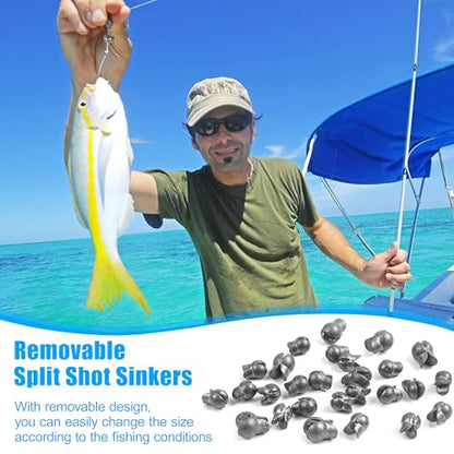 100pcs Split Shot Fishing Weights Removable Round Fishing Weights Sinkers Clip On Split Shot Weights Fly Fishing Line Sinkers for Freshwater Saltwater - size: 113pcs Mixed Kit(5 Sizes)