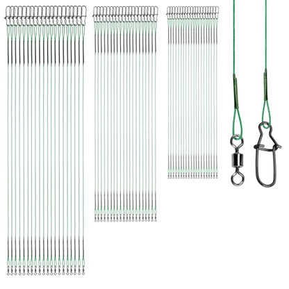 AMYSPORTS Freshwater Rigs Fishing Leaders Saltwater Heavy Duty Fishing Leader Stainless Rig Swivels Wire Leader Lure Black Nickel 60pcs