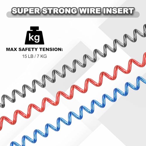 PATIKIL Coiled Lanyards with Buckle Retractable Safety Ring and Quick Release Detachable Buckle for Fishing Equipment - color: Black/Red/Blue, size: 40 Inch