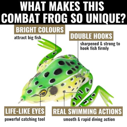 Lunkerhunt - Topwater Fishing Lures for Bass Trout Fishing | Combat Frog Lure for Big Fish | Award Winning Hollow Body Frog Fishing Bait with Weedless Hooks - color: Leopard