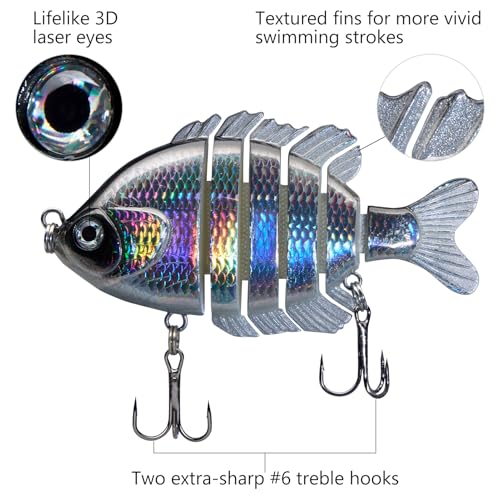 BASSDASH SwimPanfish Multi Jointed Panfish Bluegill Swimbaits Hard Topwater Bass Lures Fishing Lure Crank Saltwater 3.5in/0.85oz - color: Black/Silver