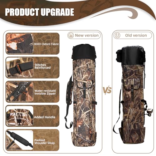 Fishing Pole Bag Rod Case, Folding Fishing Pole Bag Fishing Gear - color: Camouflage