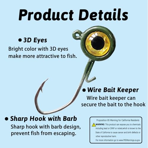 Crappie Jigs,20Pcs Crappie Jig Heads Fishing Jigs for Bass Fishing 1/32oz,1/16oz,1/8oz - color: Pumpkin-green, size: 1/16oz