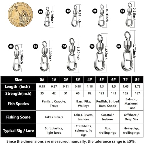 FishTrip 25/50Pcs Fishing Ball Bearing Swivel with Quick Oval Split Rings | High Strength Stainless Steel Smooth Fishing Swivels & Snaps Quick Change Snap Swivels Fishing Tackle Saltwater Freshwater - size: 2#_50lbs