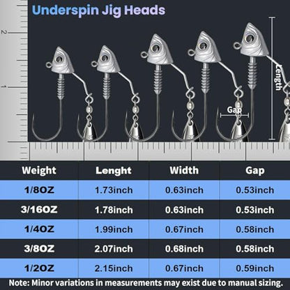 6-Pack Underspin Jig Heads Stacked Cone Keeper Brass Blade Never Rusts 3/16oz 1/4oz 3/8oz 1/2oz Bass Freshwater Saltwater - size: 3/8 oz_10g