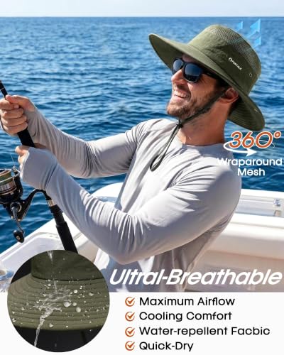 FURTALK Sun Hats for Men Women UPF Sun Protection Breathable Wide Brim | Nylon UV Protection, Breathable Adjustable, 2-in-1 Wide Brim, Packable Water-Resistant, Fishing Hiking Summer - color: Green