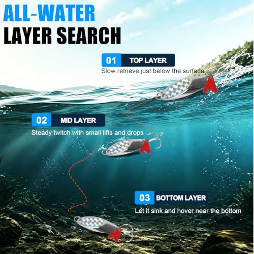 Fishing Lures Casting Spoon Lure, 5pcs Hard Metal Spoon Fishing Lures for Trout Bass Crappie Pike Walleye Saltwater Freshwater Fishing Gear 3/16oz-2oz - color: Silver-red heart, size: 3/8oz(10g)